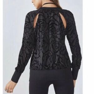 Fabletics Black Long sleeve Athletic Burnout Velvet Pullover